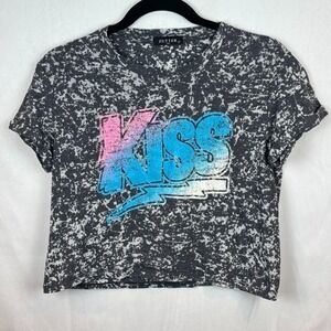 Zutter Womens Cropped Graphic Tee Kiss band Cotton USA Size Small Rock Grunge‎